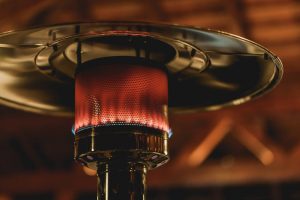 Close up view of gas-fired outdoor patio heater